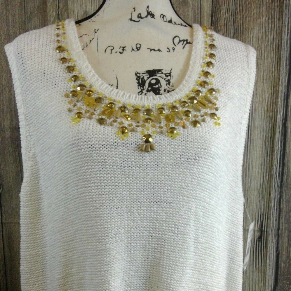 Alfred Dunner Embellished Sleeveless Sweater Tank White Plus 1X Knit Top